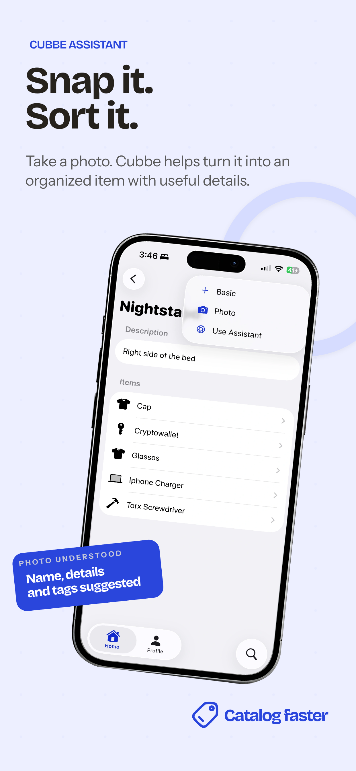 Cubbe AI assistant cataloging items from a photo